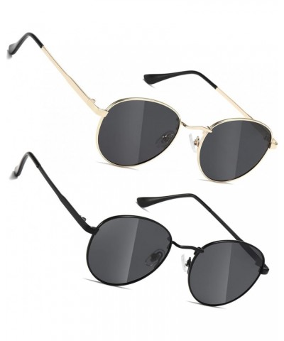 Small Round Polarized Sunglasses for Women Men Classic Vintage Retro Shades UV400 TY2221 Gold Black+all Black $10.45 Round