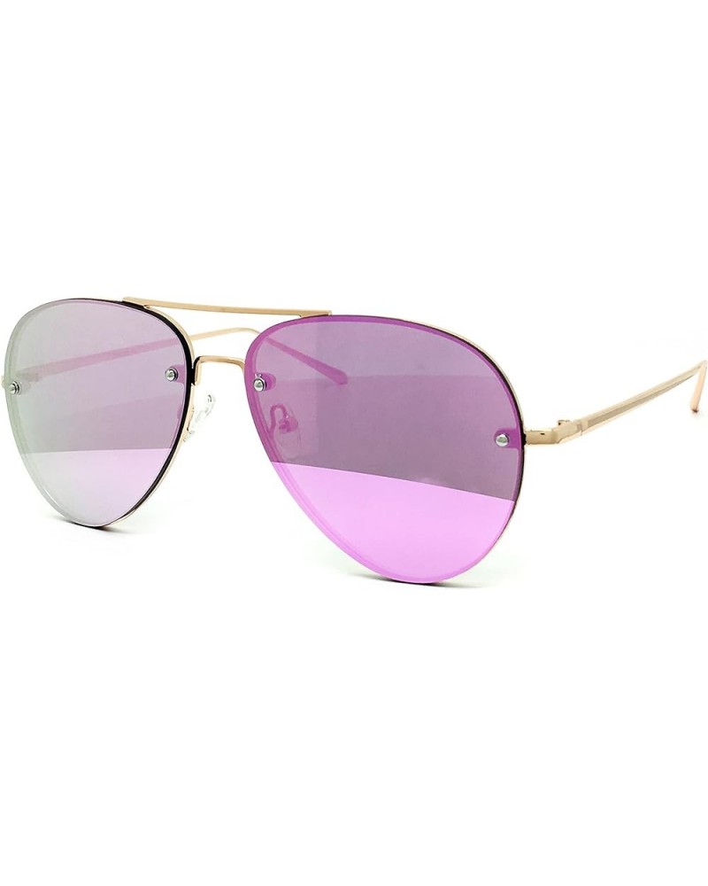 7191 Premium Oversized Flat Rimless Aviator Mirrored Metal Sunglass Rimless PURPLE $14.24 Oversized