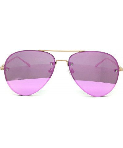 7191 Premium Oversized Flat Rimless Aviator Mirrored Metal Sunglass Rimless PURPLE $14.24 Oversized