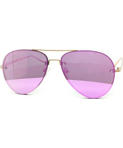 7191 Premium Oversized Flat Rimless Aviator Mirrored Metal Sunglass Rimless PURPLE $14.24 Oversized