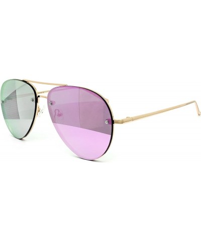 7191 Premium Oversized Flat Rimless Aviator Mirrored Metal Sunglass Rimless PURPLE $14.24 Oversized