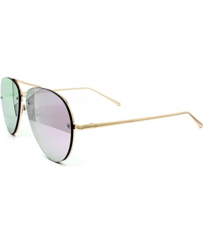 7191 Premium Oversized Flat Rimless Aviator Mirrored Metal Sunglass Rimless PURPLE $14.24 Oversized