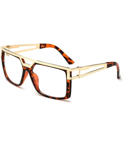 Tainted" Oversized High Fashion Flat Top Metal Chain Arm Clear Lens Flat Top Aviator Glasses 1990 Tortoise $8.39 Square