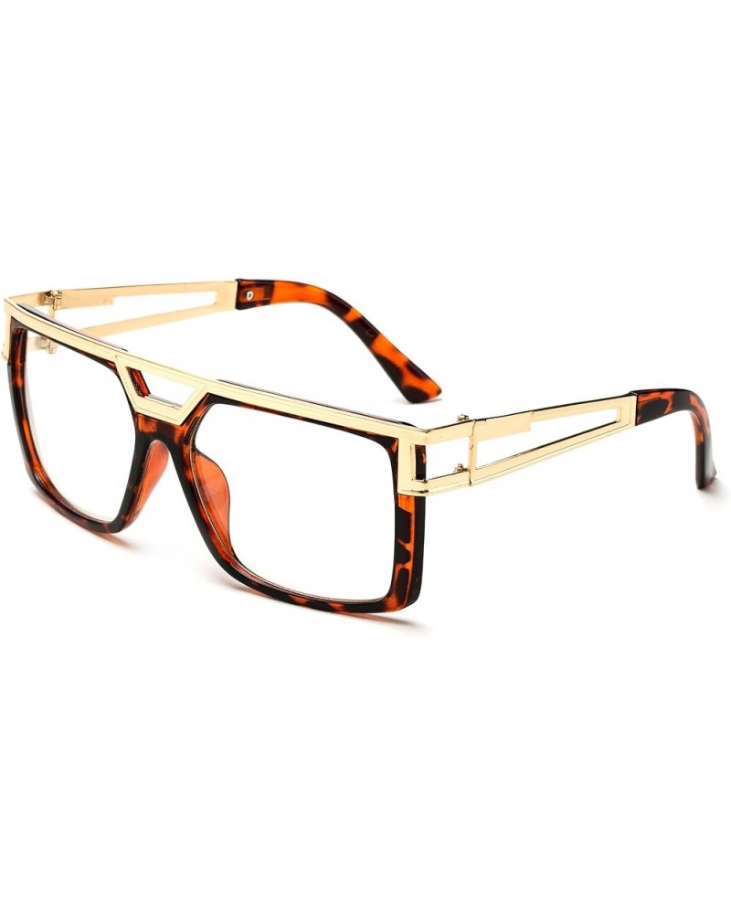 Tainted" Oversized High Fashion Flat Top Metal Chain Arm Clear Lens Flat Top Aviator Glasses 1990 Tortoise $8.39 Square