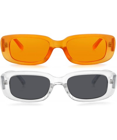 Retro Rectangle Sunglasses for Women Men Small Square Frame Sun Glasses 2 Pack Orange/Orange + Transparent/Black $9.17 Square