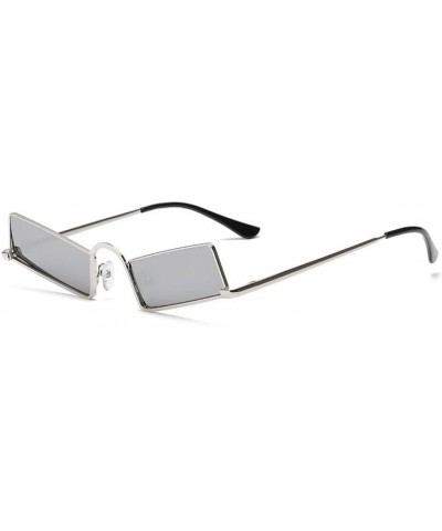 Vintage Metal Rectangle Skinny Sunglasses for Women Men, Retro Small Thin Sunglasses, Curved Sunglasses Silver $9.97 Rimless