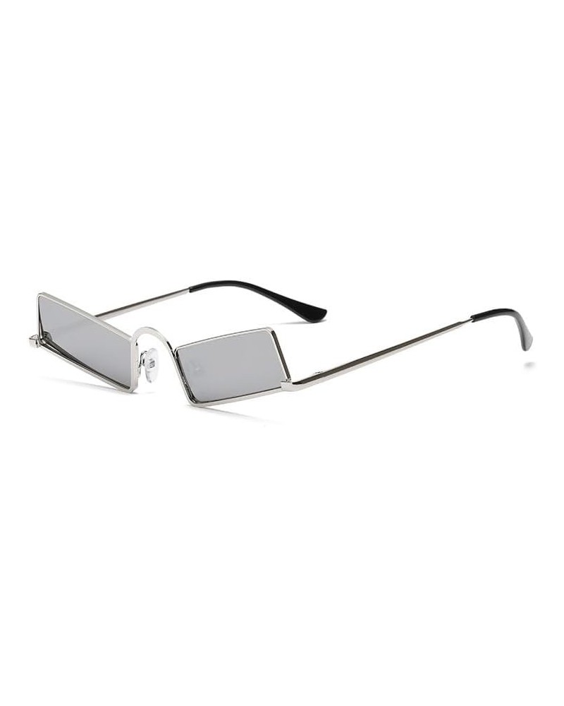 Vintage Metal Rectangle Skinny Sunglasses for Women Men, Retro Small Thin Sunglasses, Curved Sunglasses Silver $9.97 Rimless