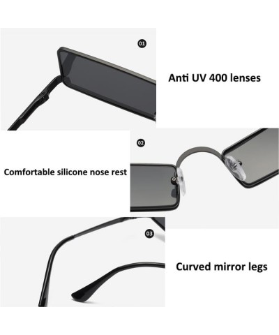 Vintage Metal Rectangle Skinny Sunglasses for Women Men, Retro Small Thin Sunglasses, Curved Sunglasses Silver $9.97 Rimless