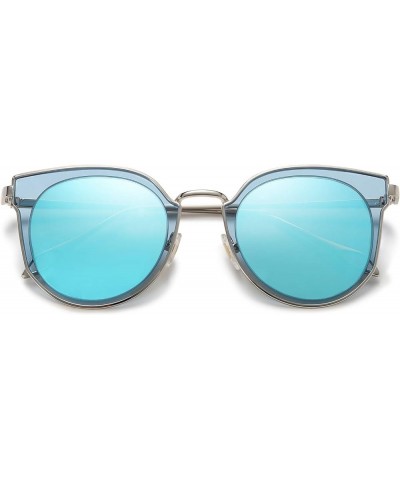 Round Polarized Sunglasses Womens Mens Trendy Mirrored Lens SJ1057 Blue $10.79 Aviator