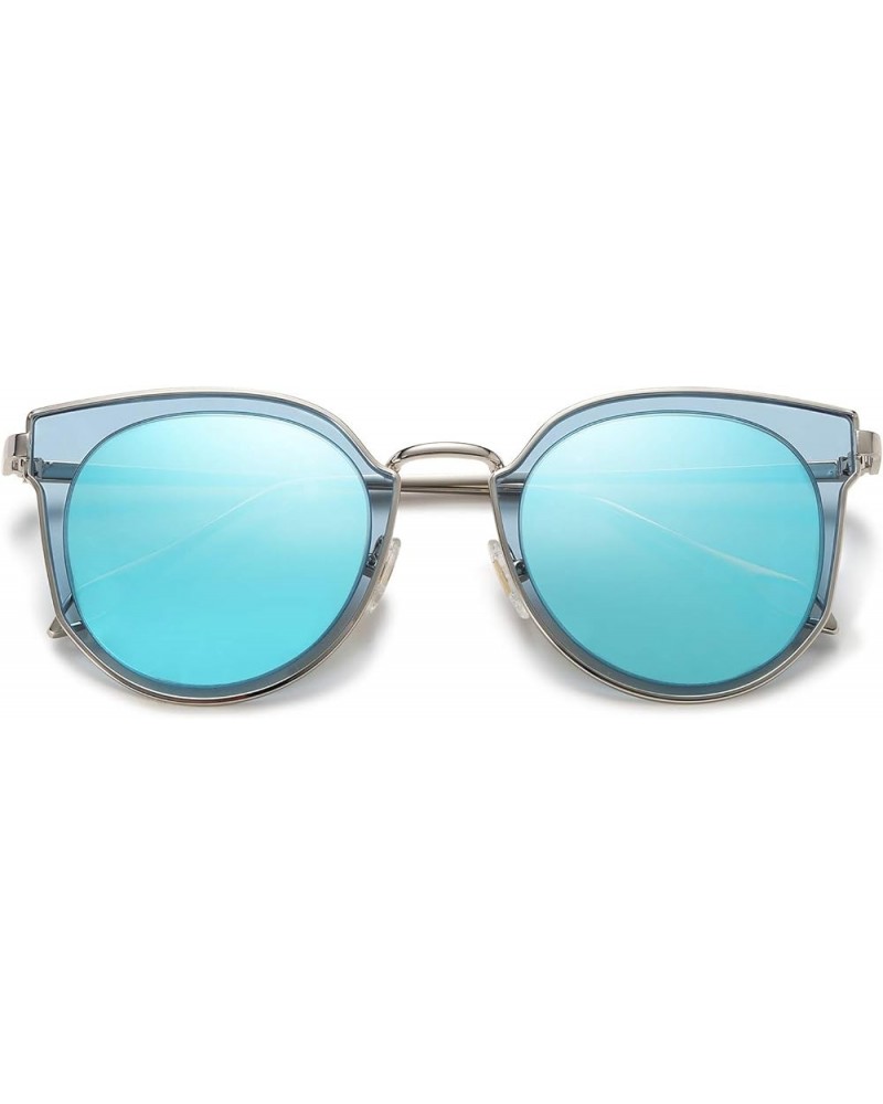 Round Polarized Sunglasses Womens Mens Trendy Mirrored Lens SJ1057 Blue $10.79 Aviator