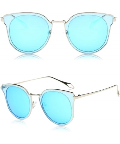 Round Polarized Sunglasses Womens Mens Trendy Mirrored Lens SJ1057 Blue $10.79 Aviator