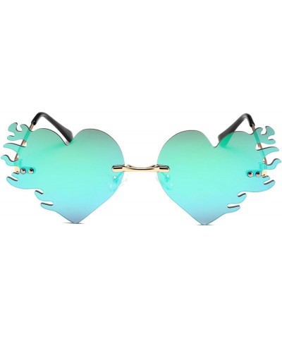 Fire Heart Shaped Sunglasses for Women Men Vintage Rimless Flame Love Sun Glasses Retro Rave Party Halloween Glasses (Gold/Oc...