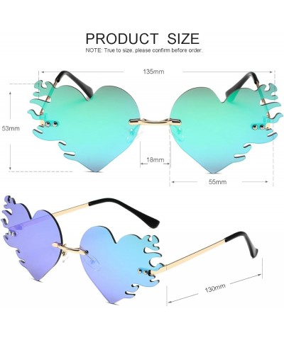 Fire Heart Shaped Sunglasses for Women Men Vintage Rimless Flame Love Sun Glasses Retro Rave Party Halloween Glasses (Gold/Oc...