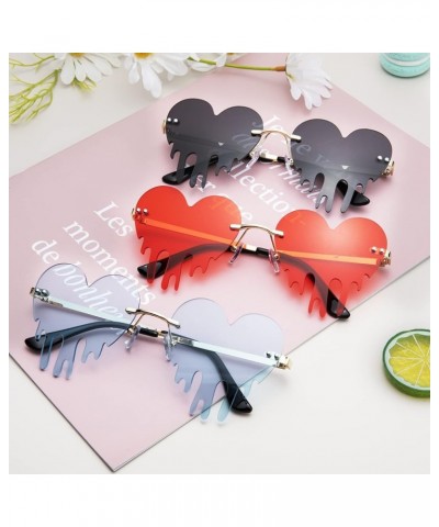 Melting Heart Sunglasses for Women Men Trendy Design Rimless Party Cute Prom Glasses Personality Fashion Fire Flame Shades (R...