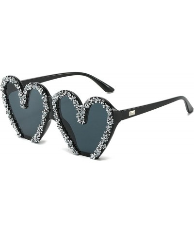 Sparkling Heart Crystal Sunglasses Female Diamond Sunglasses Heart Shape Rhinestone Sunglasses for Women Black $10.88 Oversized