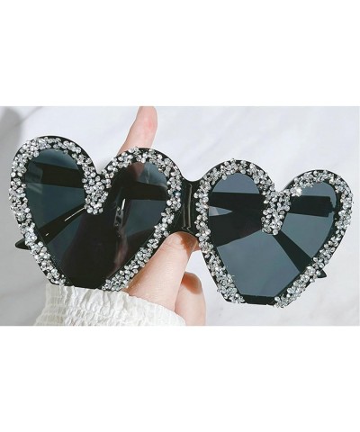 Sparkling Heart Crystal Sunglasses Female Diamond Sunglasses Heart Shape Rhinestone Sunglasses for Women Black $10.88 Oversized