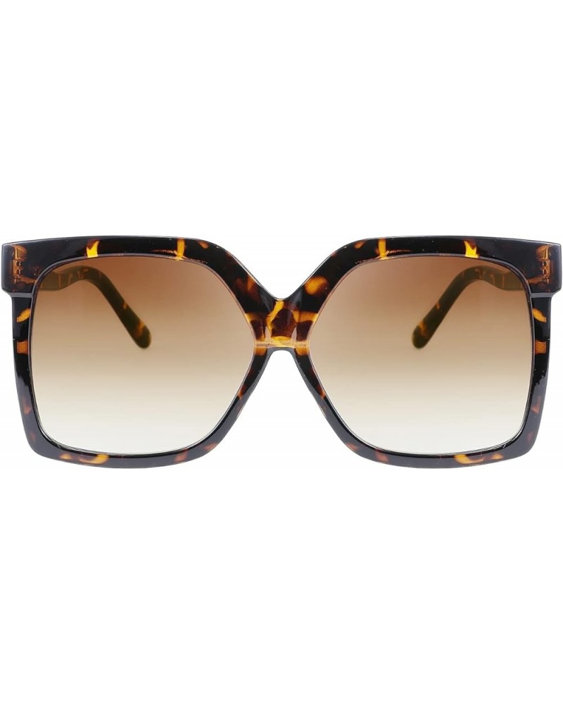 Oversize Square Frame Butterfly Sunglasses Simple Fashion Style Bent Legs Design Eyewear B2762 Leopard Frame & Gradual Tea Le...