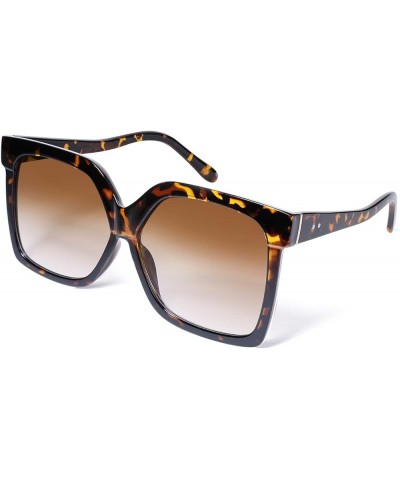 Oversize Square Frame Butterfly Sunglasses Simple Fashion Style Bent Legs Design Eyewear B2762 Leopard Frame & Gradual Tea Le...