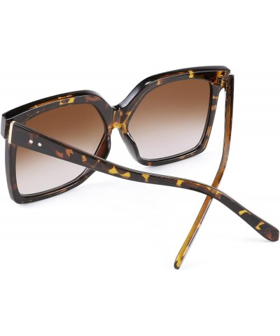 Oversize Square Frame Butterfly Sunglasses Simple Fashion Style Bent Legs Design Eyewear B2762 Leopard Frame & Gradual Tea Le...