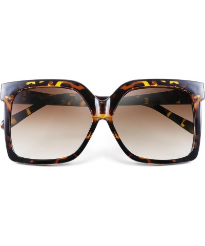 Oversize Square Frame Butterfly Sunglasses Simple Fashion Style Bent Legs Design Eyewear B2762 Leopard Frame & Gradual Tea Le...