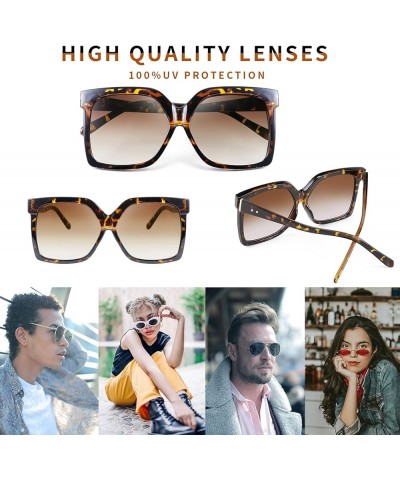 Oversize Square Frame Butterfly Sunglasses Simple Fashion Style Bent Legs Design Eyewear B2762 Leopard Frame & Gradual Tea Le...