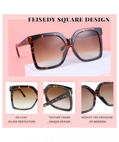 Oversize Square Frame Butterfly Sunglasses Simple Fashion Style Bent Legs Design Eyewear B2762 Leopard Frame & Gradual Tea Le...