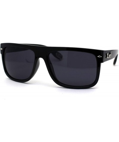 Locs Hipster Gangster Hardcore Flat Top Horn Rim Sunglasses Shiny Black $10.17 Rectangular