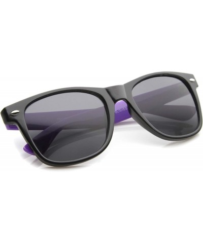 Classic Retro Two-Toned Neon Color Temple Horn Rimmed Sunglasses 54mm Shiny Black-purple / Smoke $8.79 Wayfarer