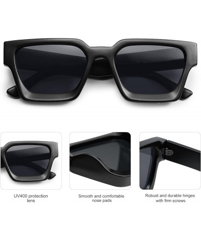 Thick Square Sunglasses for Men Women Retro Chunky Rectangle Shades UV400 Protection VL9731 C2.5 - Matt Black $11.99 Wayfarer