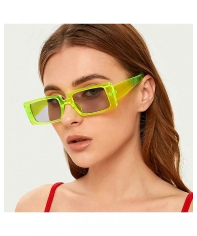 2020 New Lime Green Square Frame Sunglasses Women Men Rectangle Sun Glasses Fashion Yellow Square Eyewear Lime Green&gray $13...