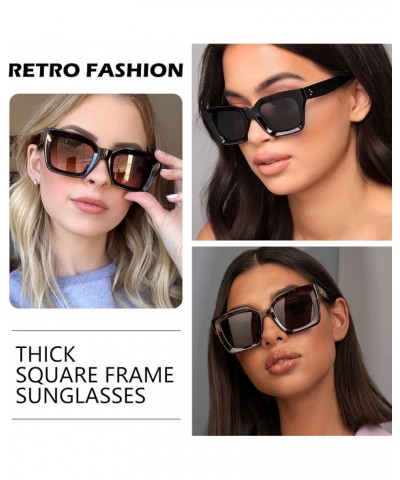 Retro Thick Square Sunglasses for Women Men Trendy Vintage Sun Glasses UV400 A2-black Leopard/Brown Gradient $8.99 Oversized