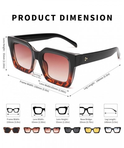 Retro Thick Square Sunglasses for Women Men Trendy Vintage Sun Glasses UV400 A2-black Leopard/Brown Gradient $8.99 Oversized