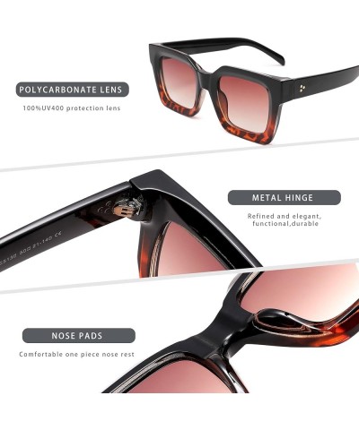 Retro Thick Square Sunglasses for Women Men Trendy Vintage Sun Glasses UV400 A2-black Leopard/Brown Gradient $8.99 Oversized