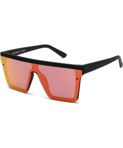 Flat Top Shield Sunglasses Square Mirror Rimless Glasses for Women Men Black Frame / Mirror Red Lens $13.79 Rimless