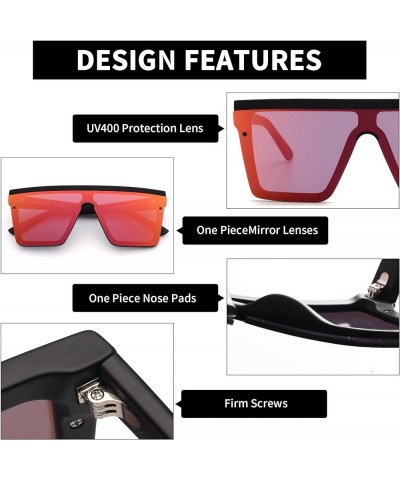 Flat Top Shield Sunglasses Square Mirror Rimless Glasses for Women Men Black Frame / Mirror Red Lens $13.79 Rimless