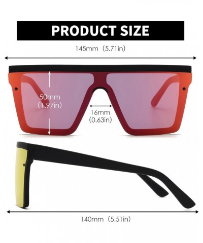 Flat Top Shield Sunglasses Square Mirror Rimless Glasses for Women Men Black Frame / Mirror Red Lens $13.79 Rimless