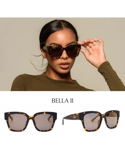 Bella II Oversized Designer Square Sunglasses for Women UV400 Protection, Black Trendy Fashion Frames Dark Tortoise + Gold Mi...