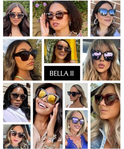 Bella II Oversized Designer Square Sunglasses for Women UV400 Protection, Black Trendy Fashion Frames Dark Tortoise + Gold Mi...