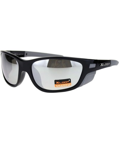 Xloop Sunglasses Mens Wrap Around Side Cover Oval Shield Frame UV 400 Black Grey (Silver Mirror) $8.13 Shield