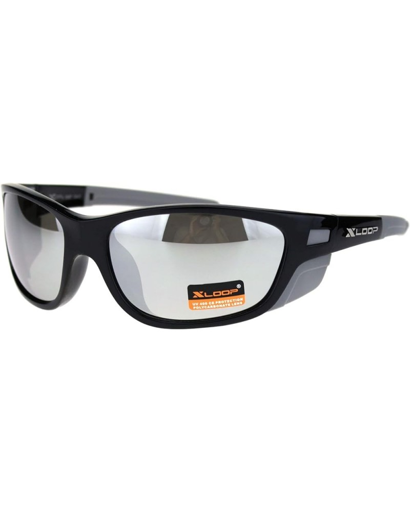 Xloop Sunglasses Mens Wrap Around Side Cover Oval Shield Frame UV 400 Black Grey (Silver Mirror) $8.13 Shield