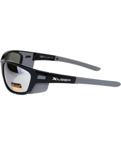 Xloop Sunglasses Mens Wrap Around Side Cover Oval Shield Frame UV 400 Black Grey (Silver Mirror) $8.13 Shield