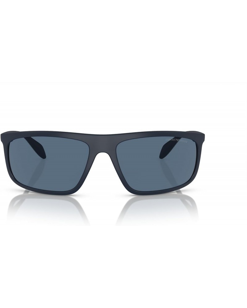 Men's Ea4212u Universal Fit Rectangular Sunglasses Matte Blue/Rubber Grey/Dark Blue $24.35 Rectangular