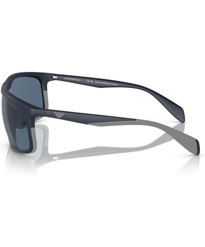 Men's Ea4212u Universal Fit Rectangular Sunglasses Matte Blue/Rubber Grey/Dark Blue $24.35 Rectangular