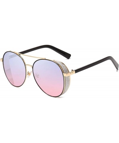 Globalwells Sunglasses for Women men, Modern street style Mirrored Lenses Metal Frame Sunglasses UV400 Blue Pink $10.63 Designer