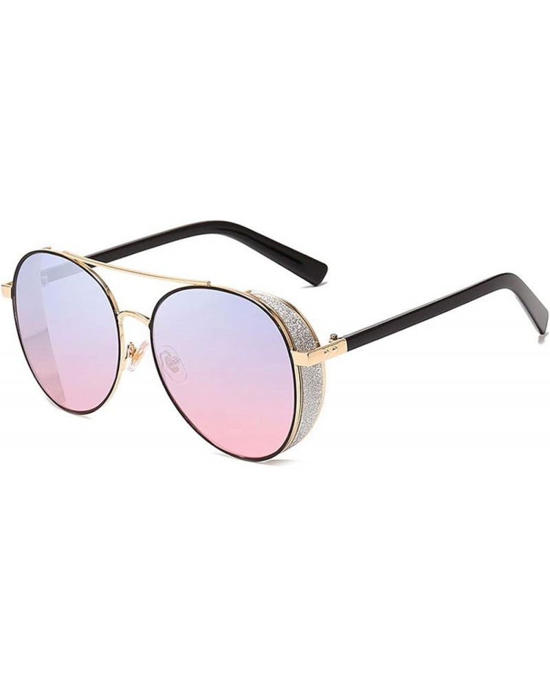 Globalwells Sunglasses for Women men, Modern street style Mirrored Lenses Metal Frame Sunglasses UV400 Blue Pink $10.63 Designer