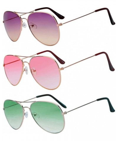 3 Pairs Classic Aviator Sunglasses Two Tone Color Lens Gold Metal Frame UV 400 Sun Protection Mix 4 $9.67 Pilot