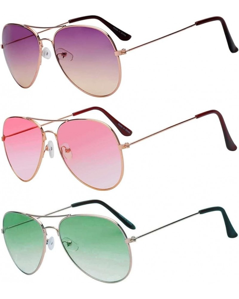 3 Pairs Classic Aviator Sunglasses Two Tone Color Lens Gold Metal Frame UV 400 Sun Protection Mix 4 $9.67 Pilot