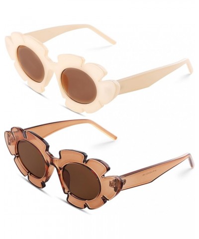 Trendy Cat Eye Flowers Sunglasses for Women Men Retro Fashion Nude Chunky Shades UV400 Protection Sun Glasses B5 Beige / Ligh...