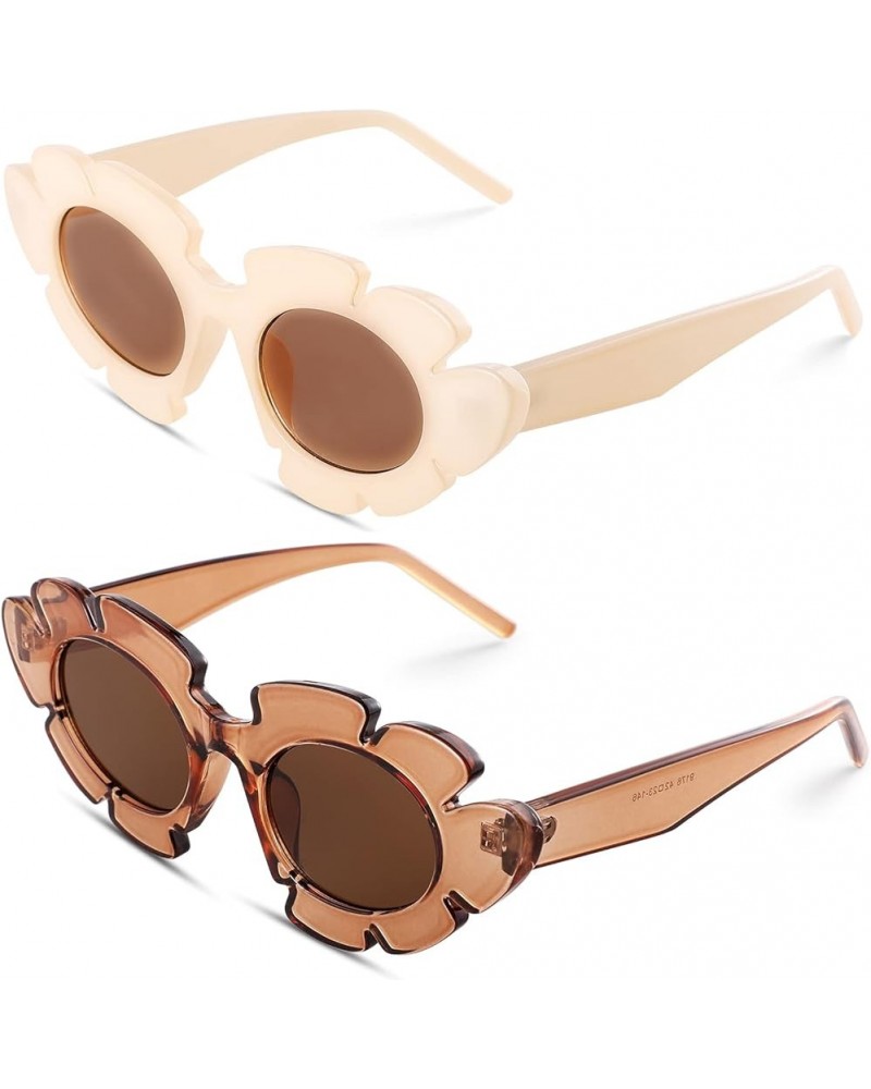 Trendy Cat Eye Flowers Sunglasses for Women Men Retro Fashion Nude Chunky Shades UV400 Protection Sun Glasses B5 Beige / Ligh...