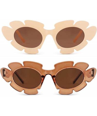 Trendy Cat Eye Flowers Sunglasses for Women Men Retro Fashion Nude Chunky Shades UV400 Protection Sun Glasses B5 Beige / Ligh...